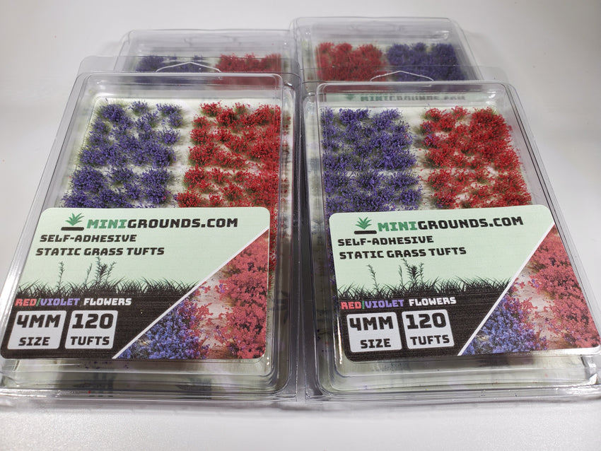 Adhesive Static grass Tufts -4mm- -Violet/Red Flowers-