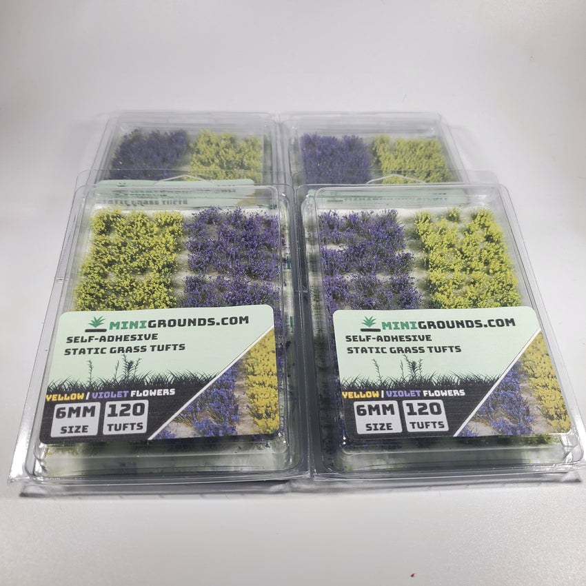 Adhesive Static grass Tufts -6mm- -Violet/Yellow Flowers-